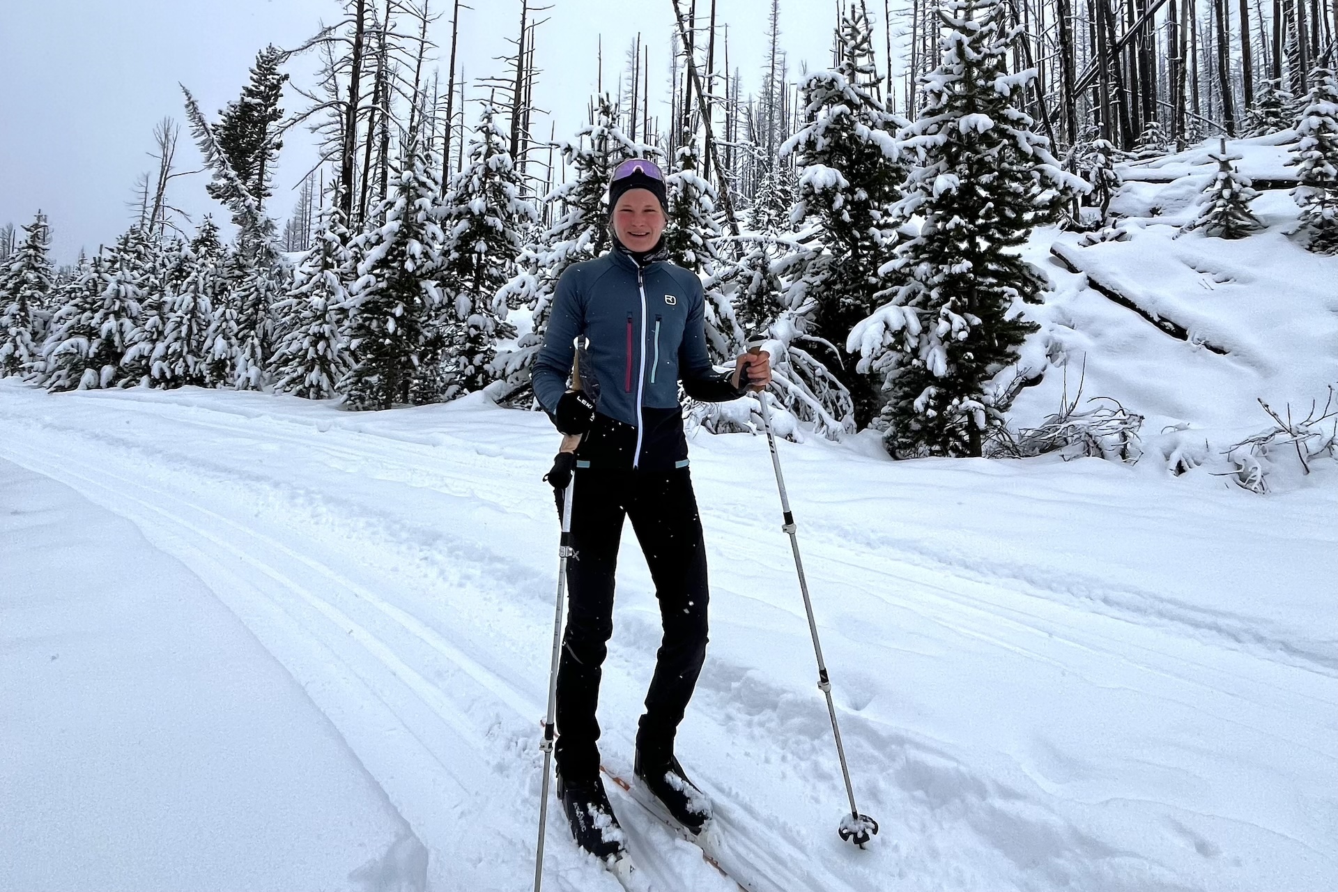 Nadja on the cross-country trail from the Tweedsmuir Ski Club